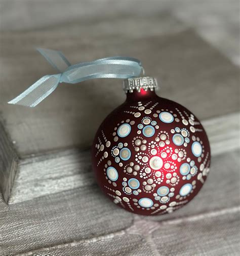 Hand Painted Snowflake Dot Mandala on 2.6 Matte Red Glass Ball Ornament ...