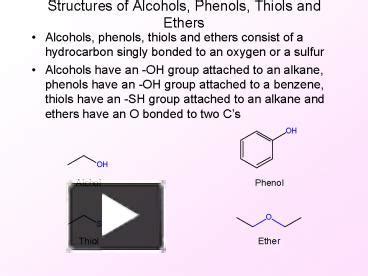 Ppt Structures Of Alcohols Phenols Thiols And Ethers Powerpoint