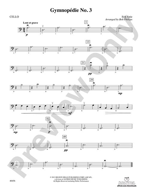 Gymnopédie No. 3: Cello: Cello Part - Digital Sheet Music Download