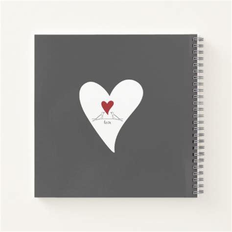 Personalized Simple Modern Love Birds Red Heart Notebook Zazzle