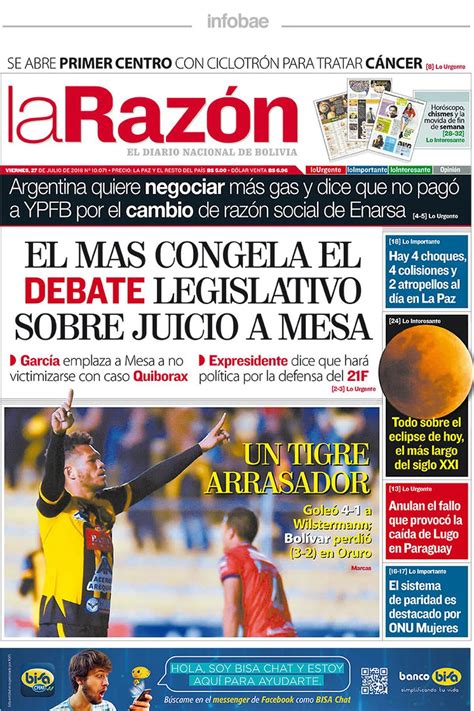 La Razón Bolivia Viernes 27 De Julio De 2018 Infobae