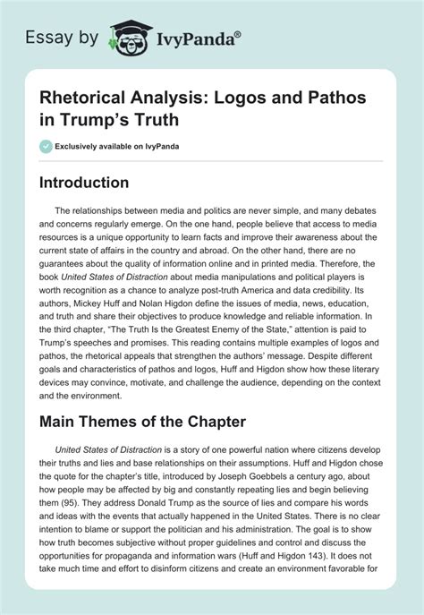 Rhetoric: Logos and Pathos in Trump's Truth - 1654 Words | Essay Example