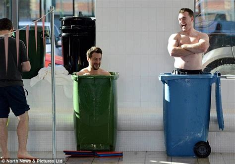 Bin Training Hard Guys Scotlands Players Cool Off In Wheelie Bin Ice