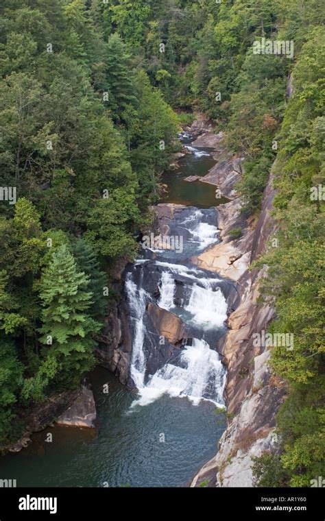 Waterfalls along the Tallulah River at Tallulah Gorge in north Georgia ...