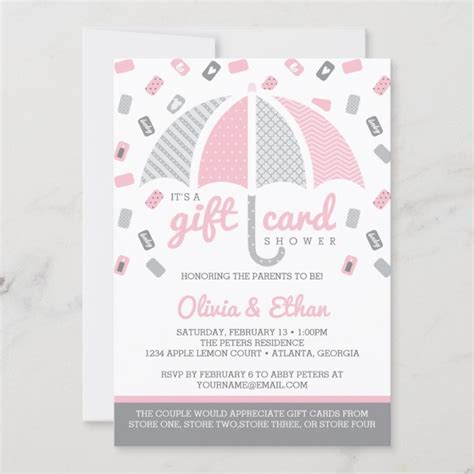 T Card Baby Shower Invitation Pink Gray