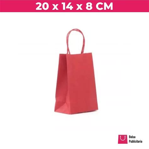 Bolsa De Papel Kraft Rojo 20x14x8 Cm Bolsas Publicitarias