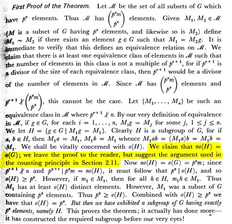 Abstract Algebra Proof Of Sylow S Theorem Herstein Why Is No H