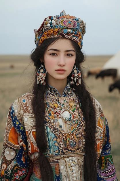 A Young Beautiful Kazakh Nomadic Woman In 19thcentury Traditional