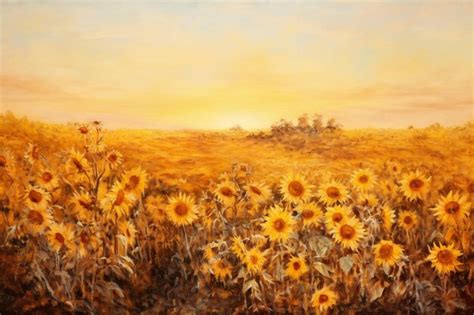 Premium AI Image Painting Of Sunflowers In A Field With A Sunset In