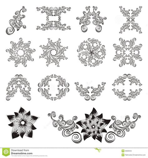 Conjunto De Elementos Florales Decorativos Ilustración del Vector