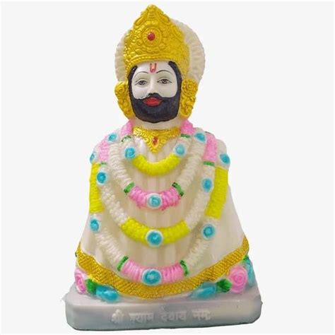 Painted Hindu White Marble Khatu Shyam Murti Statue For Worship Size