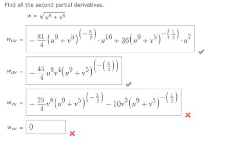 Solved Find all the second partial derivatives W u⁹ v5 Chegg