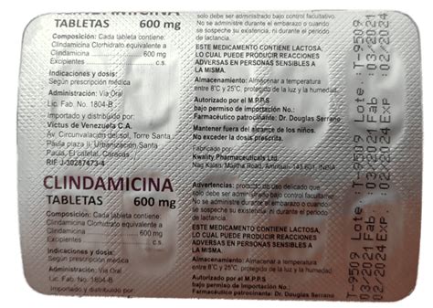 MEDICINA CLINDAMICINA 600 MG X 10 TAB BLISTER Sihay