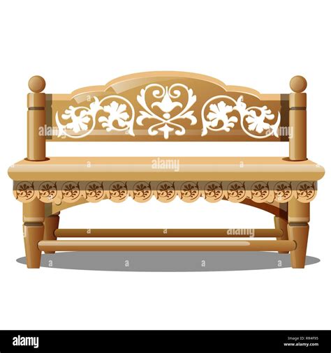 Elegant Wooden Bench With Carved Patterns Isolated On White Background