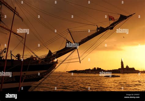 Tall Ship At Sunset Venice Italy Stock Photo Alamy