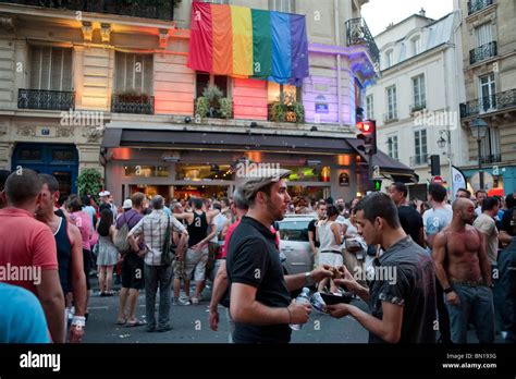 Paris France People Celebrating After Lgtb Gay Pride In The Marais