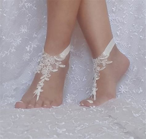 Ivory Bridal Lace Barefoot Sandal Anklet Beach Wedding Etsy