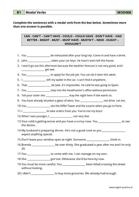 Modal Verbs Grammar Exercises Exerc Cios De Ingl S Docsity