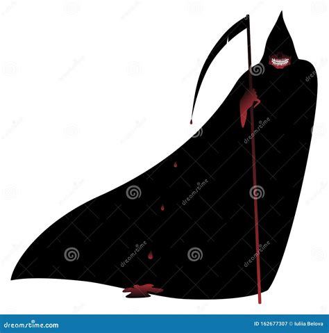 Death In Black Cloak With Scythe Dancing Party Halloween Cartoon Vector