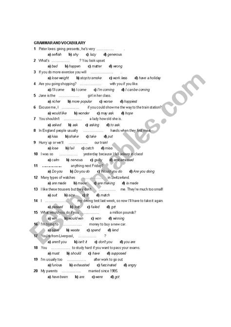 B1 Test Grammar And Vocab Esl Worksheet By Jahnas78