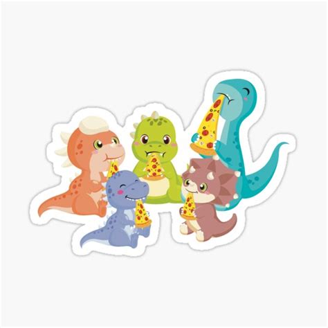 "Baby Dinosaur Pizza Party!" Sticker for Sale by MayRahTee | Redbubble