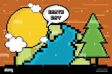 Earth Day Pixel Art With Text Vector Illustration Stock Vector Image