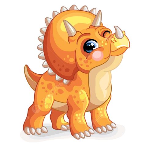 Dinosaurio Naranja Triceratops Ilustración Dibujos Animados PNG Feliz