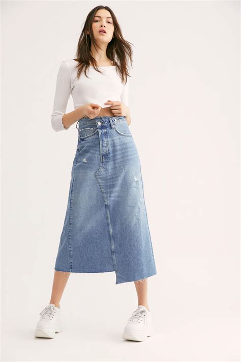 Lyst Free People Reworked Denim Midi Skirt By We The Free In Blue