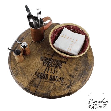 Reclaimed Bourbon Barrel Top Lazy Susan Wooden Serving Trays Bourbon