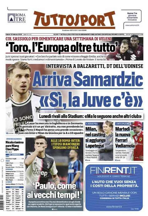 Prima pagina Tuttosport Arriva Samardzic Si la Juve c è