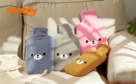 Amazon Samply Hot Water Bottle With Cute Fleece Cover Liter Water Bag For Hot And Cold