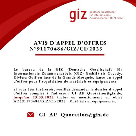 Le bureau de la GIZ Côte d Ivoire lance un appel doffres pour l