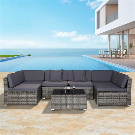 Havenside Home Siara 7 Piece Modern Rattan Wicker Modular Sectional