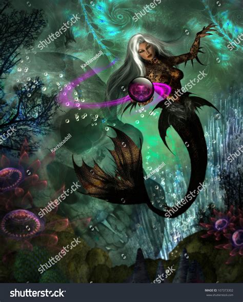 3d Illustration Beautiful Evil Mermaid Long Stock Illustration ...