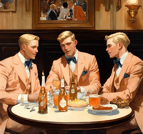 Lexica Three Blonde Gentlemen In Peach Vested Suit And Club Tie Celebrating A Birthday In A