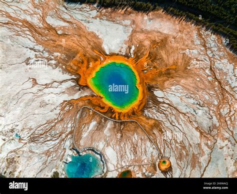 Grand Prismatic Pool At Yellowstone National Park Colors Stock Photo