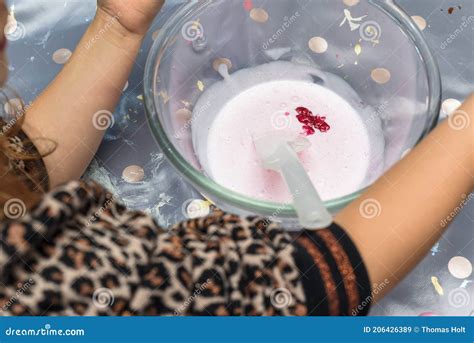 Kids Activity of Making Slime As a Science Experiment for Children To Do Indoors Stock Image ...