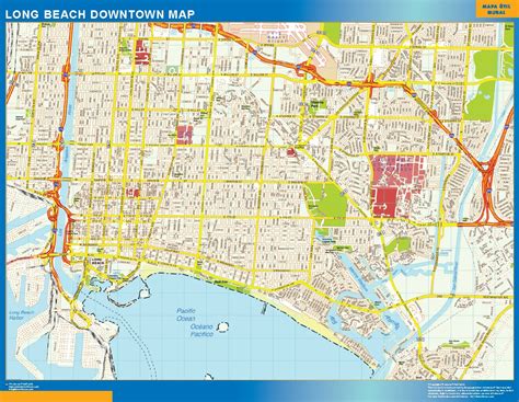 long beach downtown wall map wall maps   world  wall maps