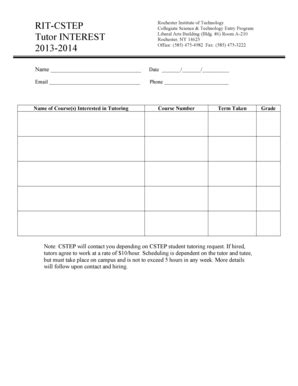 Fillable Online Rit Tutor Interest Form Doc Rit Fax Email Print