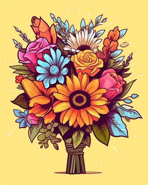 Lindo Buqu De Flores Ilustra O Em Vetor De Buqu Colorido De Flores