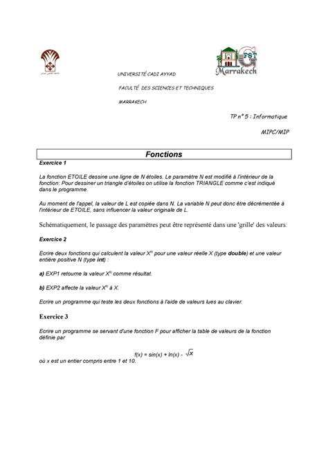 TD5 Exercices et cours informatique UNIVERSITÉ CADI AYYAD FACULTÉ