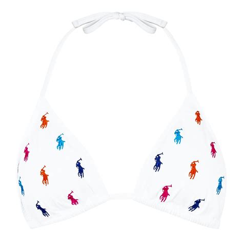 Polo Ralph Lauren Halter Bikini Top Women Aop Wht Flannels