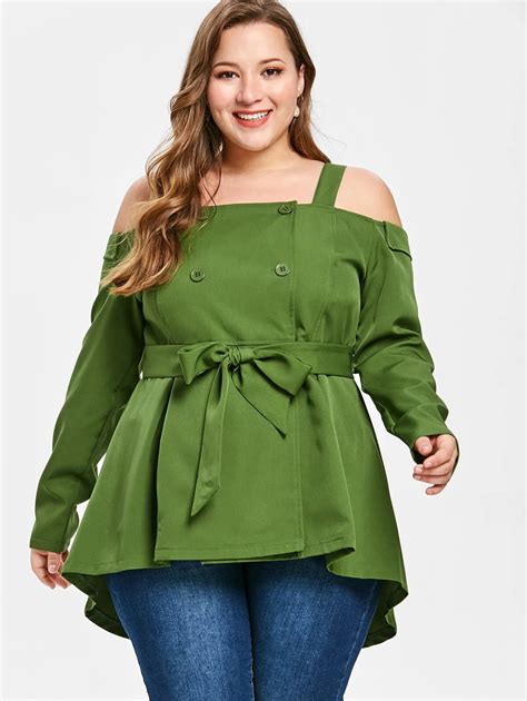 Wipalo Women Plus Size Buttons Cold Shoulder Blouse Casual Solid Square