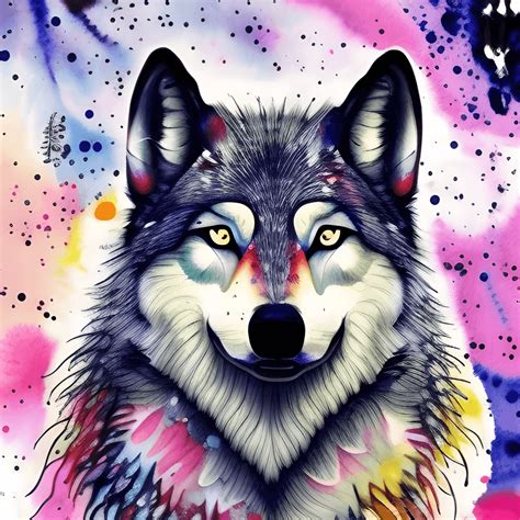 Howling Wolf In Splattered Watercolors Creative Fabrica