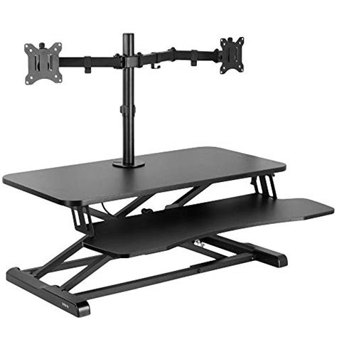 Black Desk Riser With Dual Monitor Mount Assembly Desk V000k M2