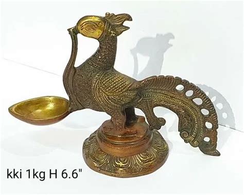 Copper Antic Peacock Diya Brass Statue For Decoration Size Dimension