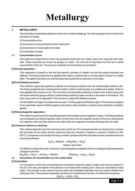 Metallurgy Notes For Class Iit Jee Neet