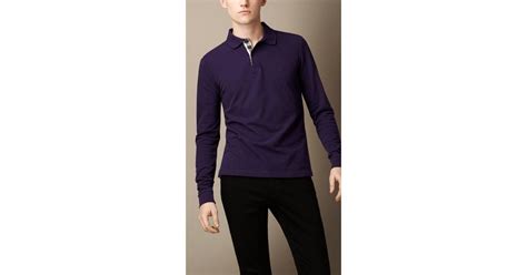 Burberry Long Sleeve Polo Shirt In Purple For Men Lyst