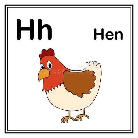 Cute Children Abc Animal Alphabet H Letter Flashcard Of Hen For Kids