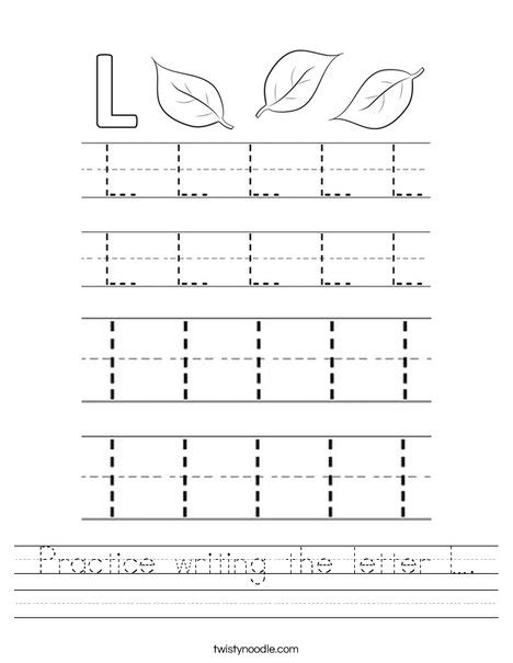 Practice writing the letter L Worksheet - Twisty Noodle